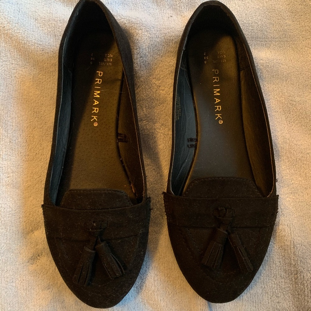 Primark size 7 black flats with tassels